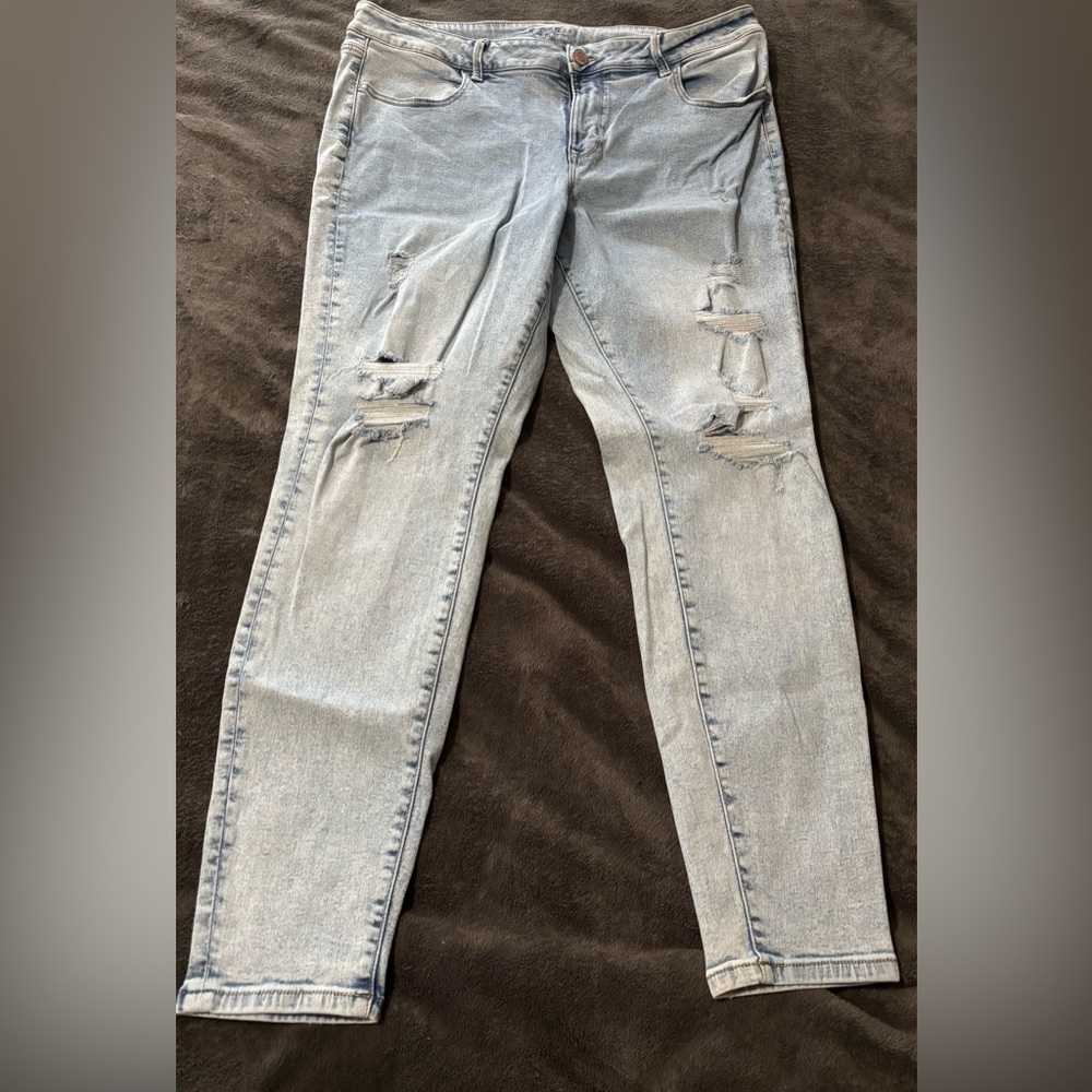 Maurices 20W Tall/Long Light Blue High-Rise Distressed Skinny Jeans